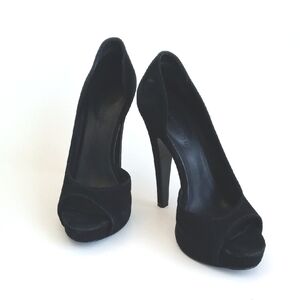 Jenni Kayne Elegant Black Suede Leather Peep-Toe 5" Heels 38 (7.5)